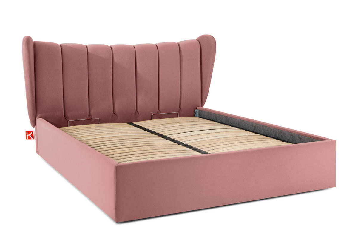 POLSTERBETT GIZO, Muschel-Design - Pink/Schwarz, Holz/Holzwerkstoff (162/204cm) - KONSIMO®
