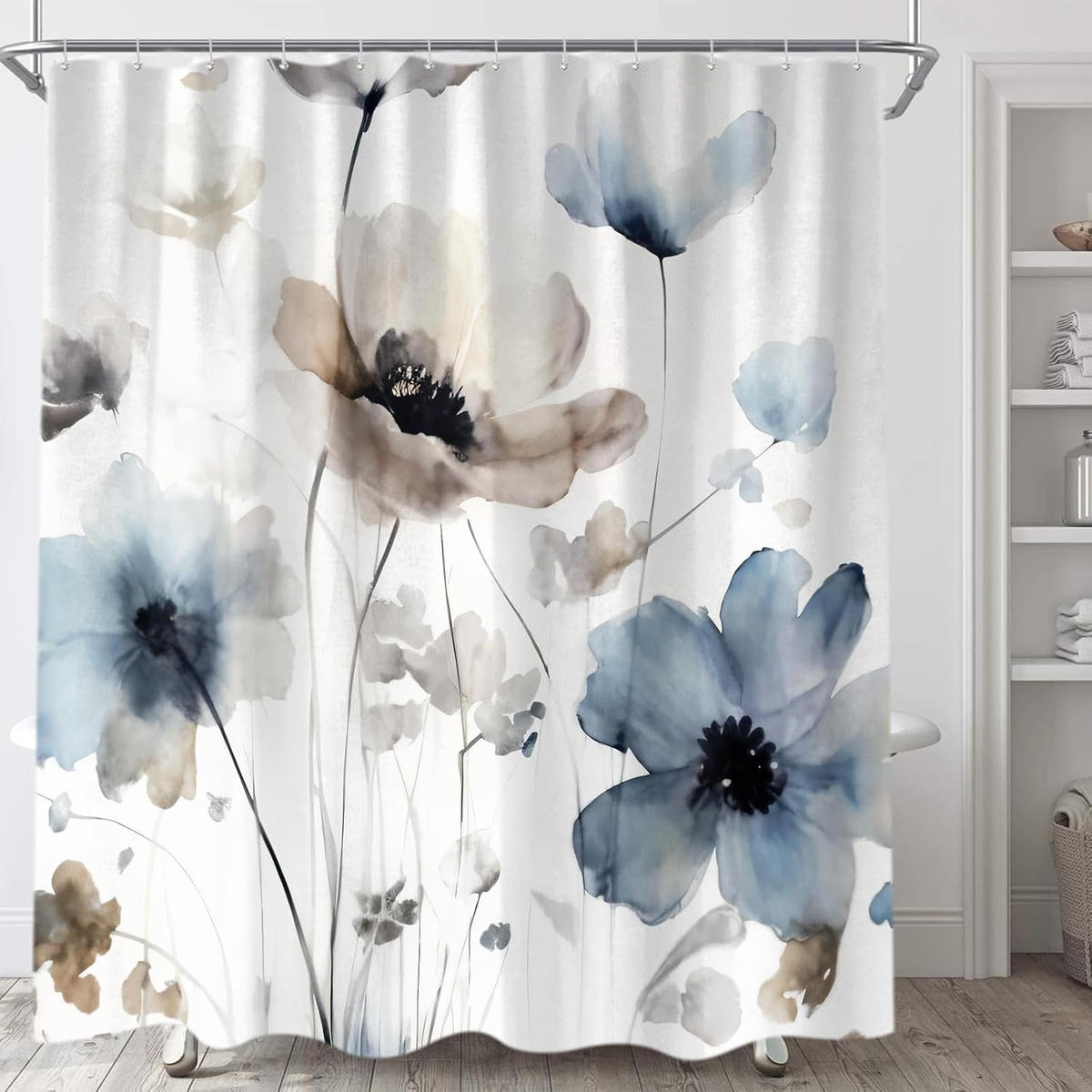 DUSCHVORHANG Boho Stoff mit Haken dekorativ Badezimmer - Weiß, Textil (180/180cm) - MCBOSON