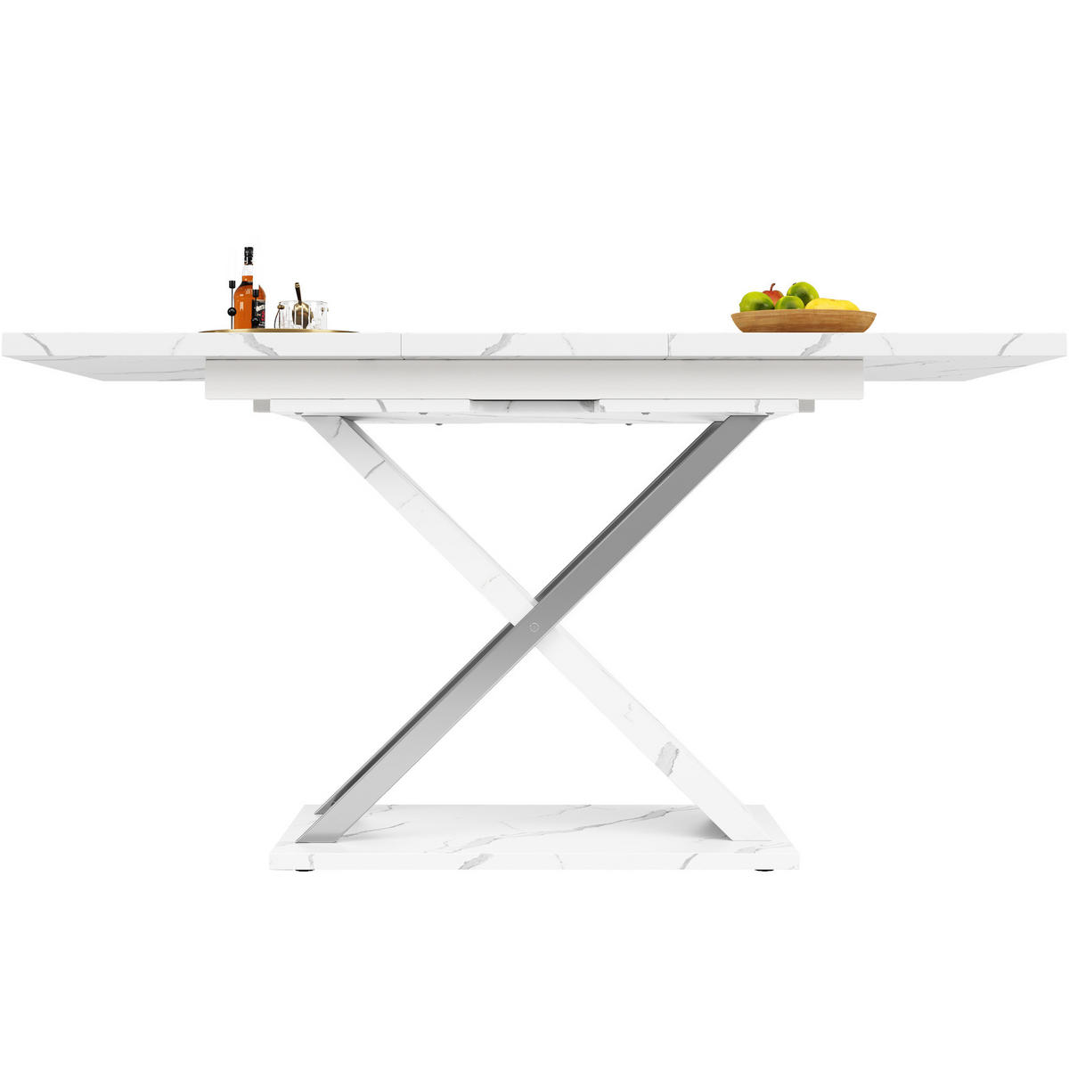 JEDÁLENSKÝ stôl 118/157/75 cm biela MDF s kovom, rozkladací - biela, kompozitné drevo (118/75/76.4cm) - BEAOK