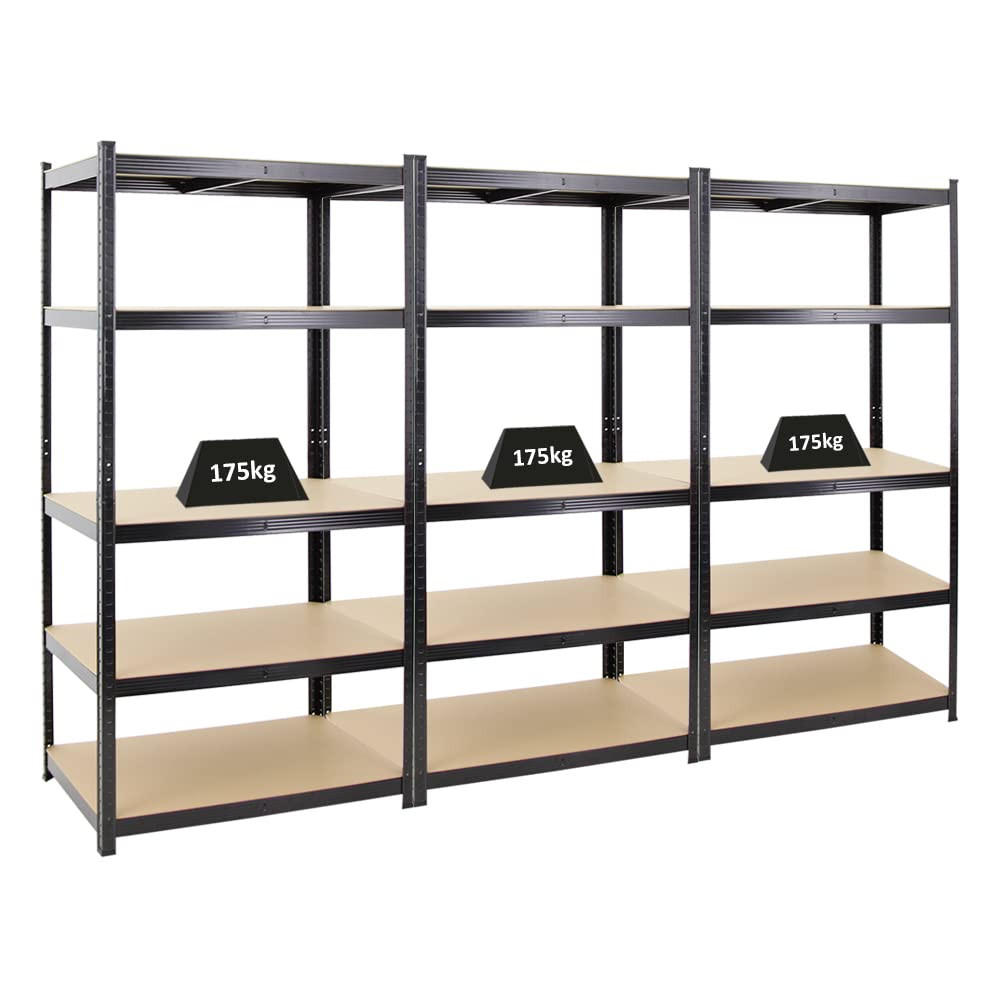 SCHWERLASTREGAL Taurus 3er-Set mit 3x 180x90x60 cm Fachlast 175 kg Schwarz - Schwarz, Metall (270/180/60cm) - PROREGAL