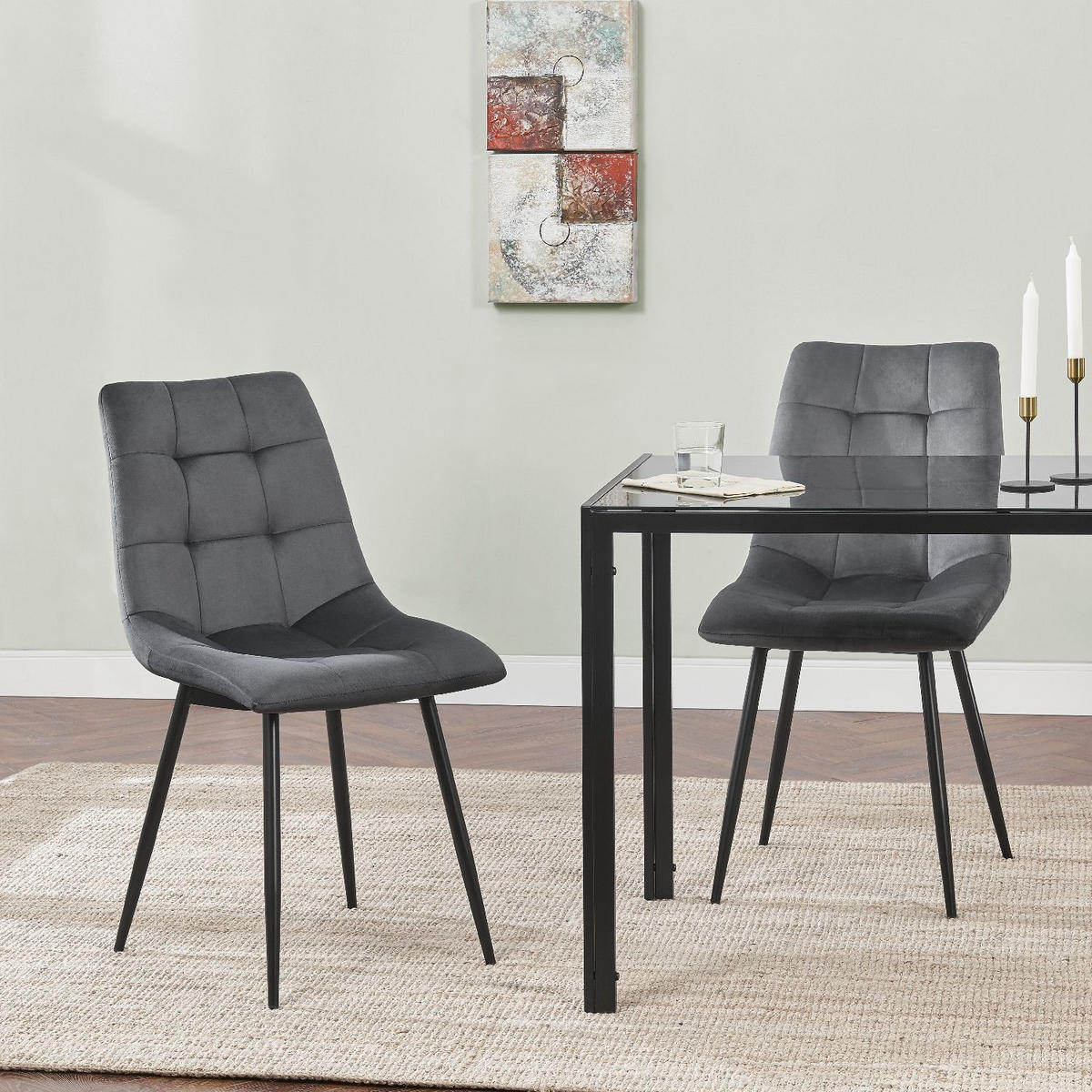 ESSZIMMERSTUHL Blanca Samt dunkelgrau (2er Set) - Dunkelgrau, Textil (46/90/61cm) - Juskys