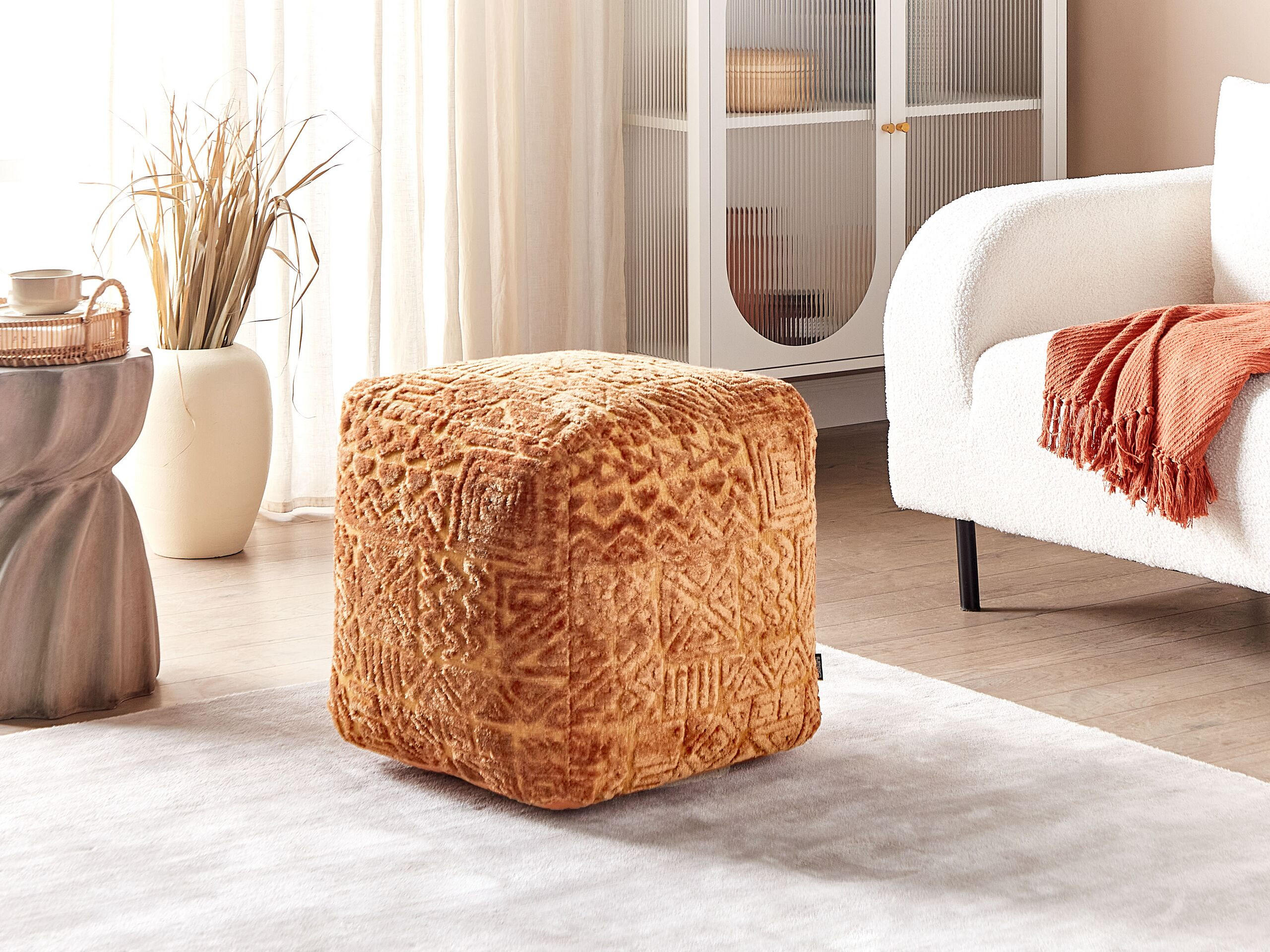POUF Sanawan 45/45/45 cm - Braun, Naturmaterialen/Textil (45/45/45cm) - Beliani