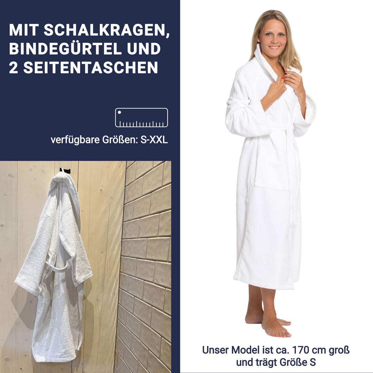 BADEMANTEL, XXL, 50% Polyester, 50% Baumwolle, Weiß - Weiß, Textil (XXLcm) - Zollner
