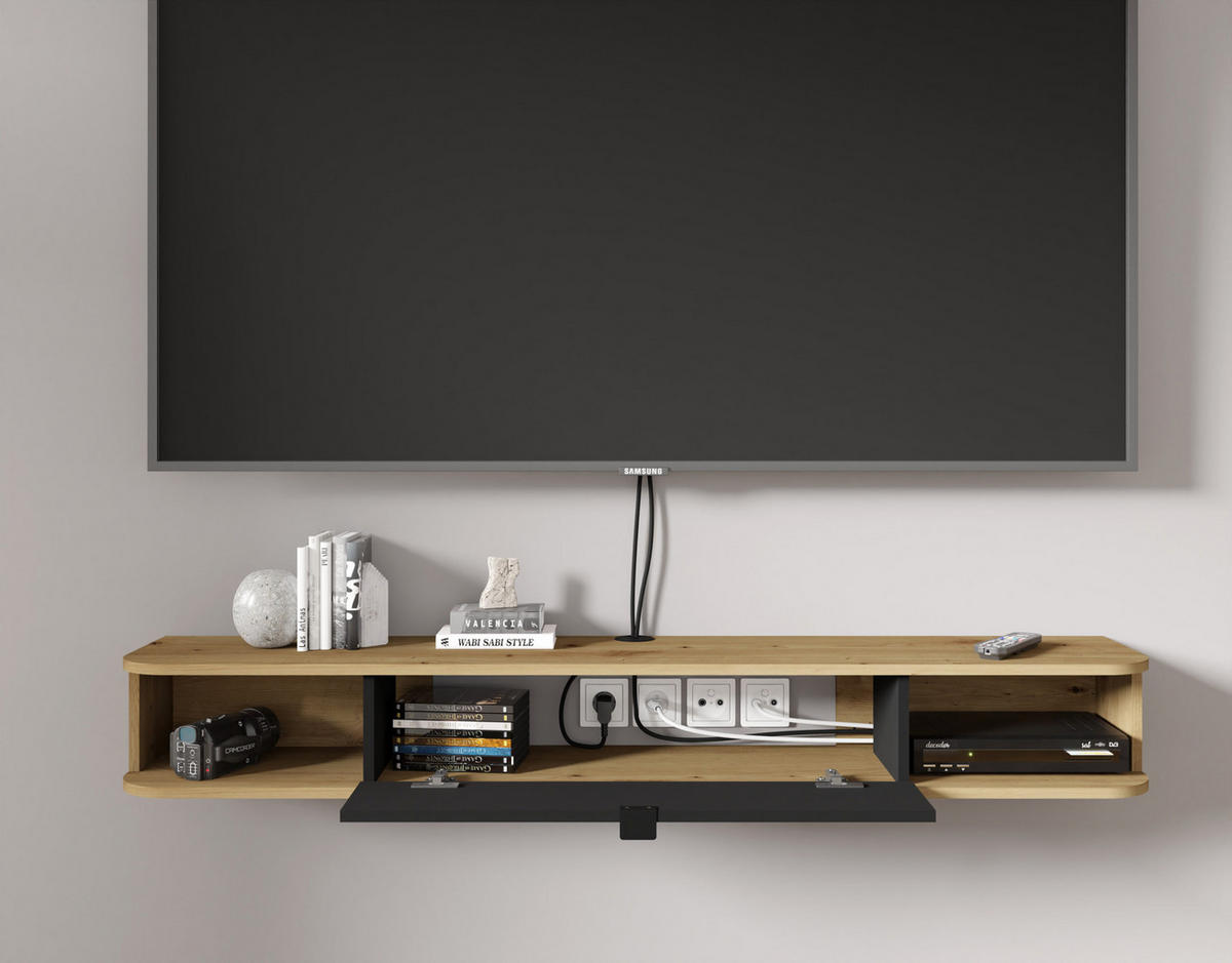 TV LOWBOARD Artisan Eiche, Schwarz 156/20/29 - Schwarz, Holzwerkstoff (156/20/29cm) - RAUMHIRSCH FURNITURE