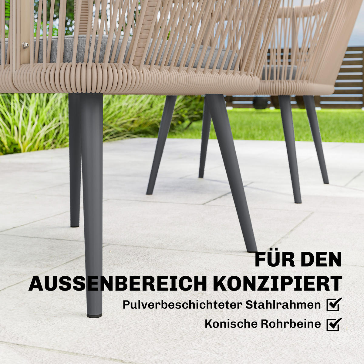 GARTENSTUHL 2er Set wetterfest Gartenstühle mit Armlehne Sitzkissen Metallrahmen bis 120 kg belastbar Hellgrau - Hellgrau, Metall (65/80/54cm)