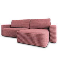 ECKSOFA TELIN Rosa Kordstoff mit Schlaffunktion - Rosa, Holz (280/162cm) - MASSENO