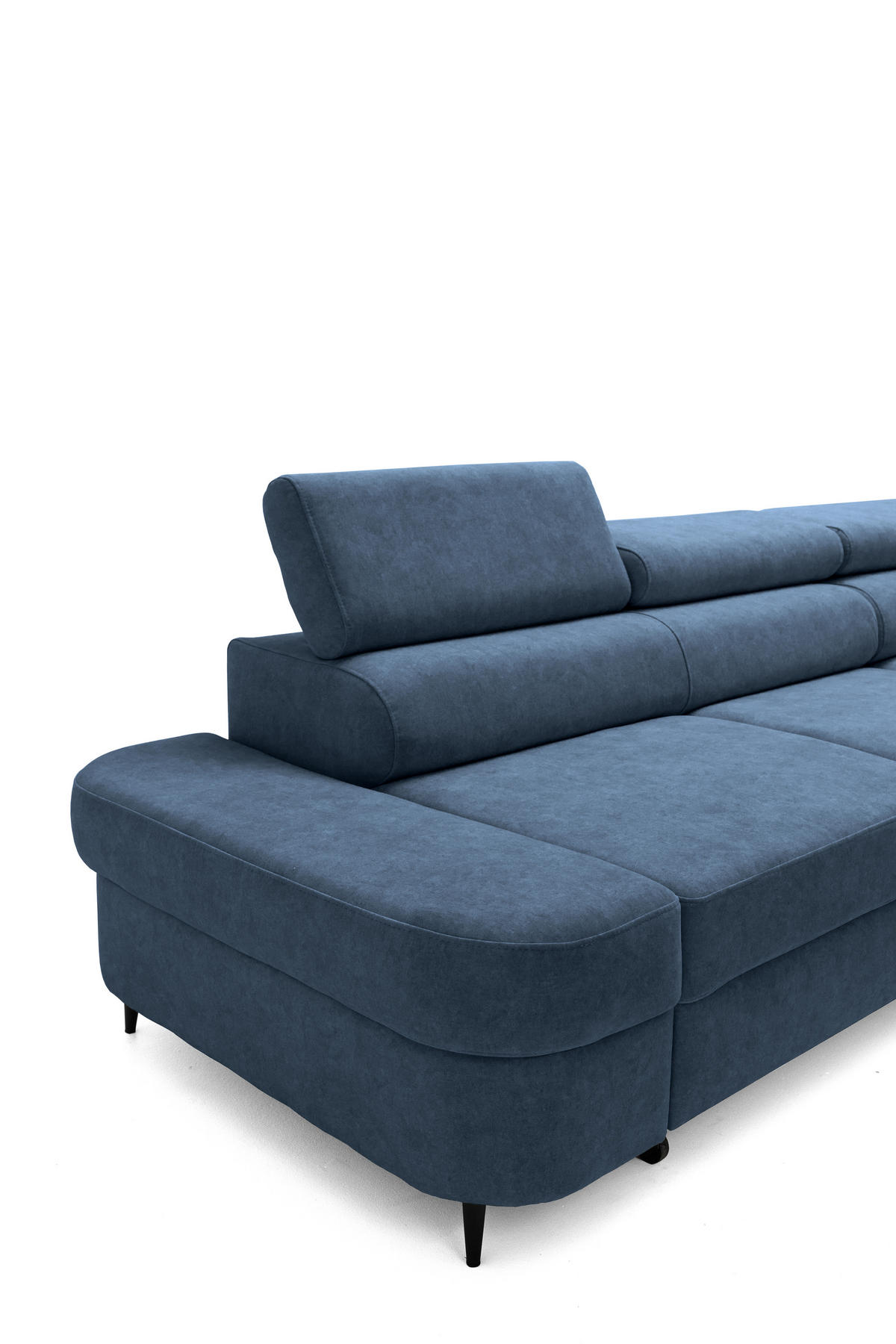 ECKSOFA PRIAM L Rechts mit Schlaffunktion 125x195 Velours Blau - Blau/Schwarz, Holz/Textil (203/275cm) - Muffo