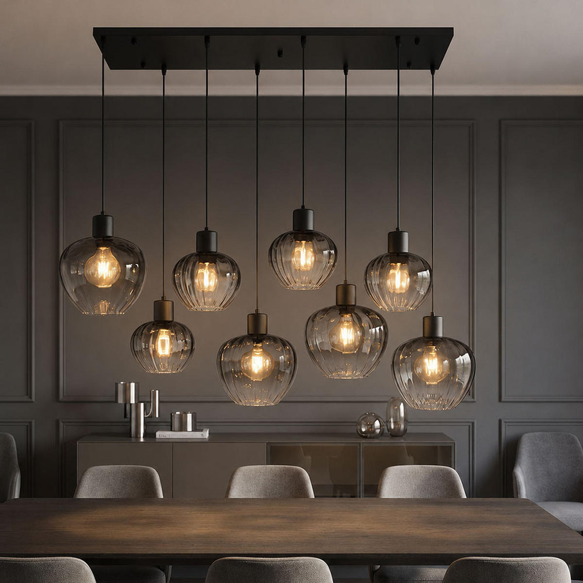 HÄNGELEUCHTE Metall Glas Rauchgrau - Schwarz, Glas (110/42/120cm) - Globo Lighting