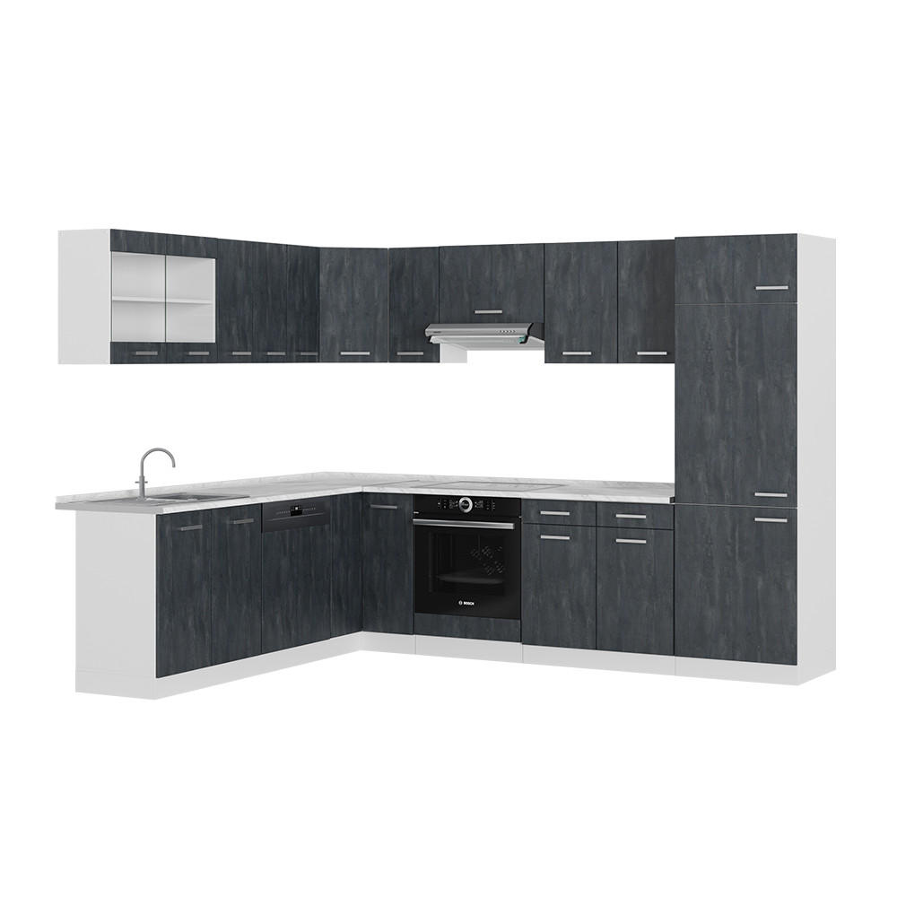 ECKKÜCHE IN L-FORM R-Line Schwarz Beton/Weiß 227 x 287 cm AP Marmor - Schwarz/Weiß, Holzwerkstoff (287/81.6/60cm) - Vicco