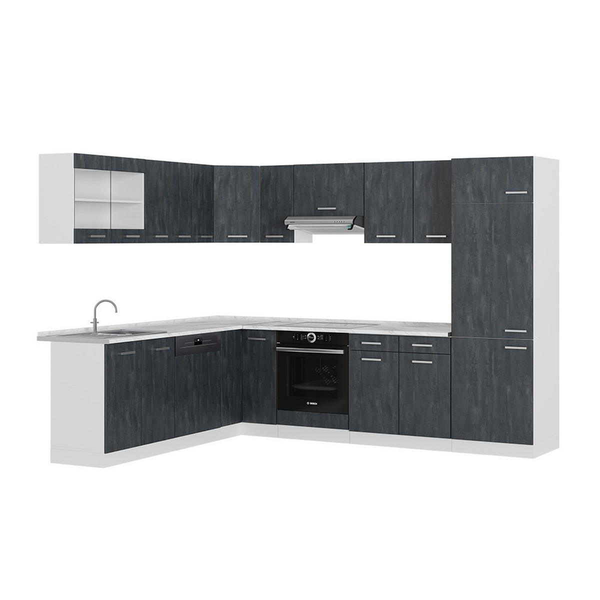 ECKKÜCHE IN L-FORM R-Line Schwarz Beton/Weiß 227 x 287 cm ohne AP - Schwarz/Weiß, Holzwerkstoff (287/81.6/46cm) - Vicco