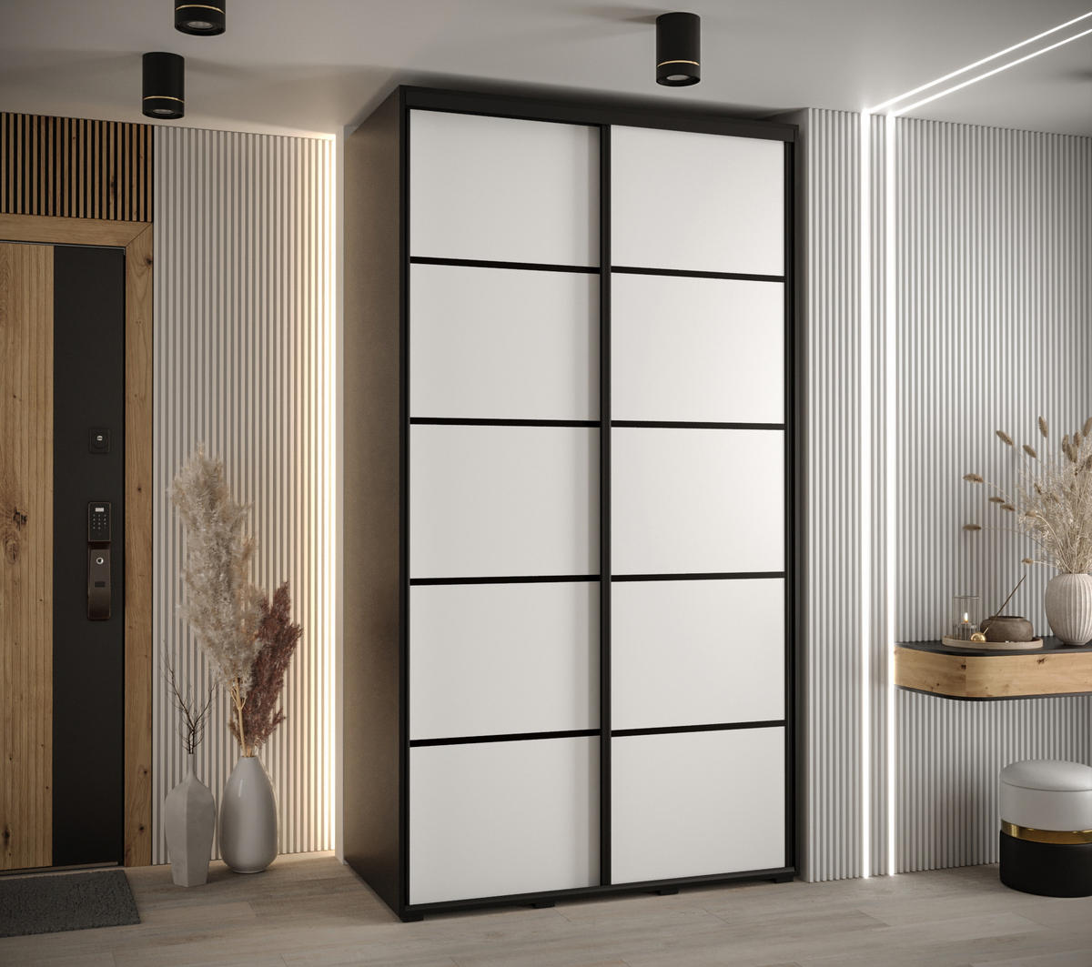 SCHWEBETÜRENSCHRANK 235,2/130/60 2-türig - Schwarz/Weiß, Holz/Metall (130/235/60cm) - Abiks Möbel