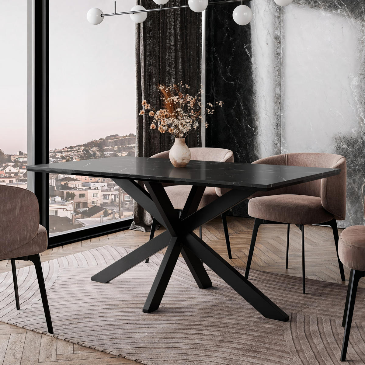 ESSTISCH Schwarz Marmoroptik 160x90 cm - Schwarz, Holzwerkstoff (160/90/76.5cm) - PROSPERO