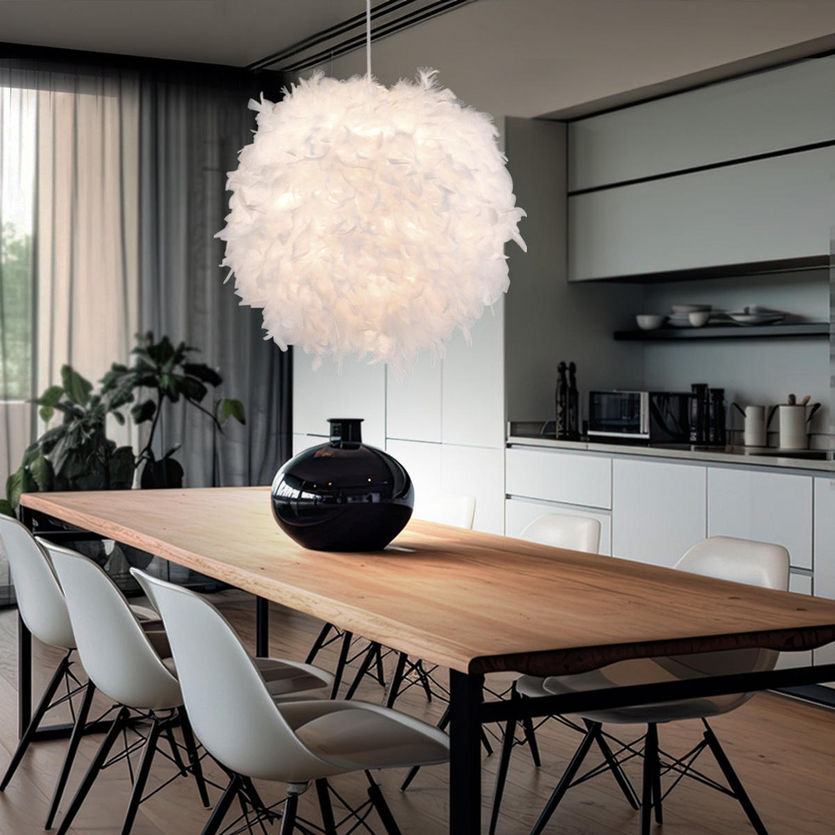 HÄNGELEUCHTE KATUNGA Federn Weiß - Weiß, Metall (45/45/120cm) - Globo Lighting