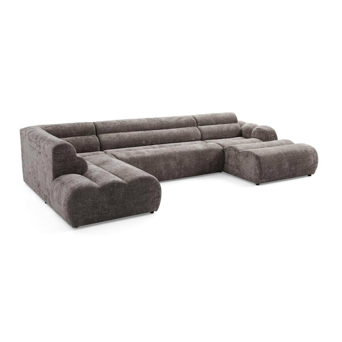 6-SITZER modulares Wohnlandschaft U XXL VEER SET 4 Links, 368 x 190 cm, Chenille Webstoff Braun - Schwarz/Braun, Holz/Kunststoff (368/75/190cm) - Muffo