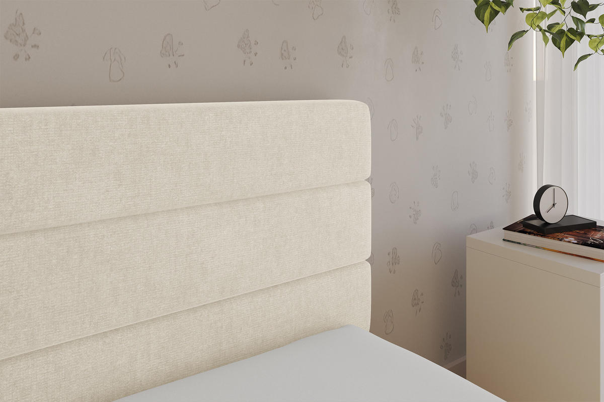 EINZELLBETT Jugendbett mit Bettkasten, Links - BEMY 90x200 Beige - Beige, Holzwerkstoff/Textil (90/200cm) - ALTDECOR