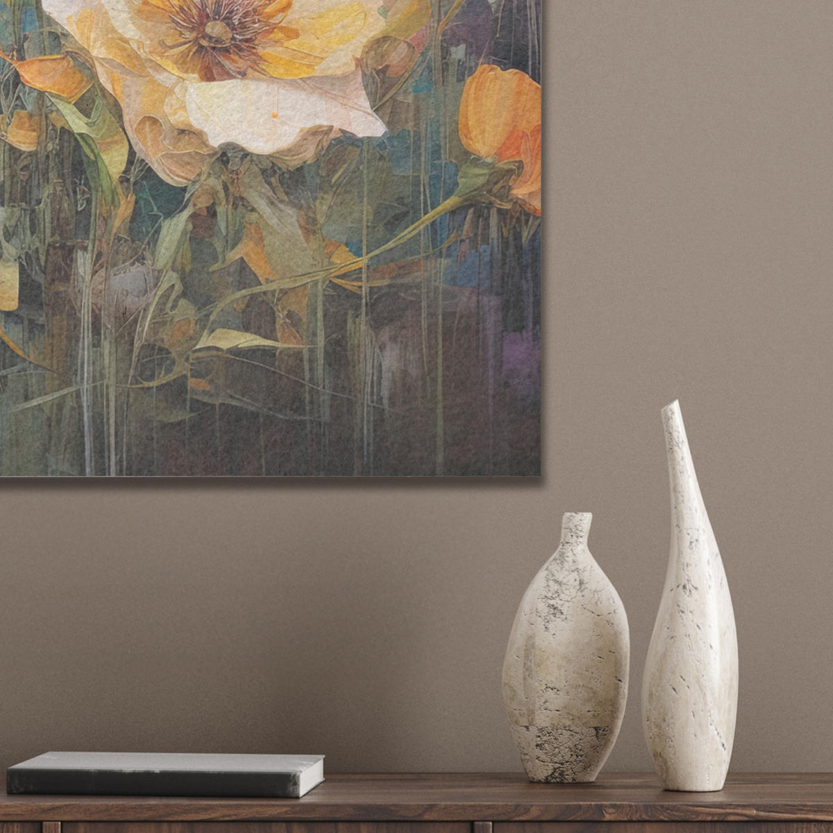 AKUSTIKBILD Blumen - Aquarell - Kunst - Botanisch - Natur Kunstdruck Schlafzimmer 50x70 cm - Orange, Kunststoff (50/70/0.9cm) - MuchoWow