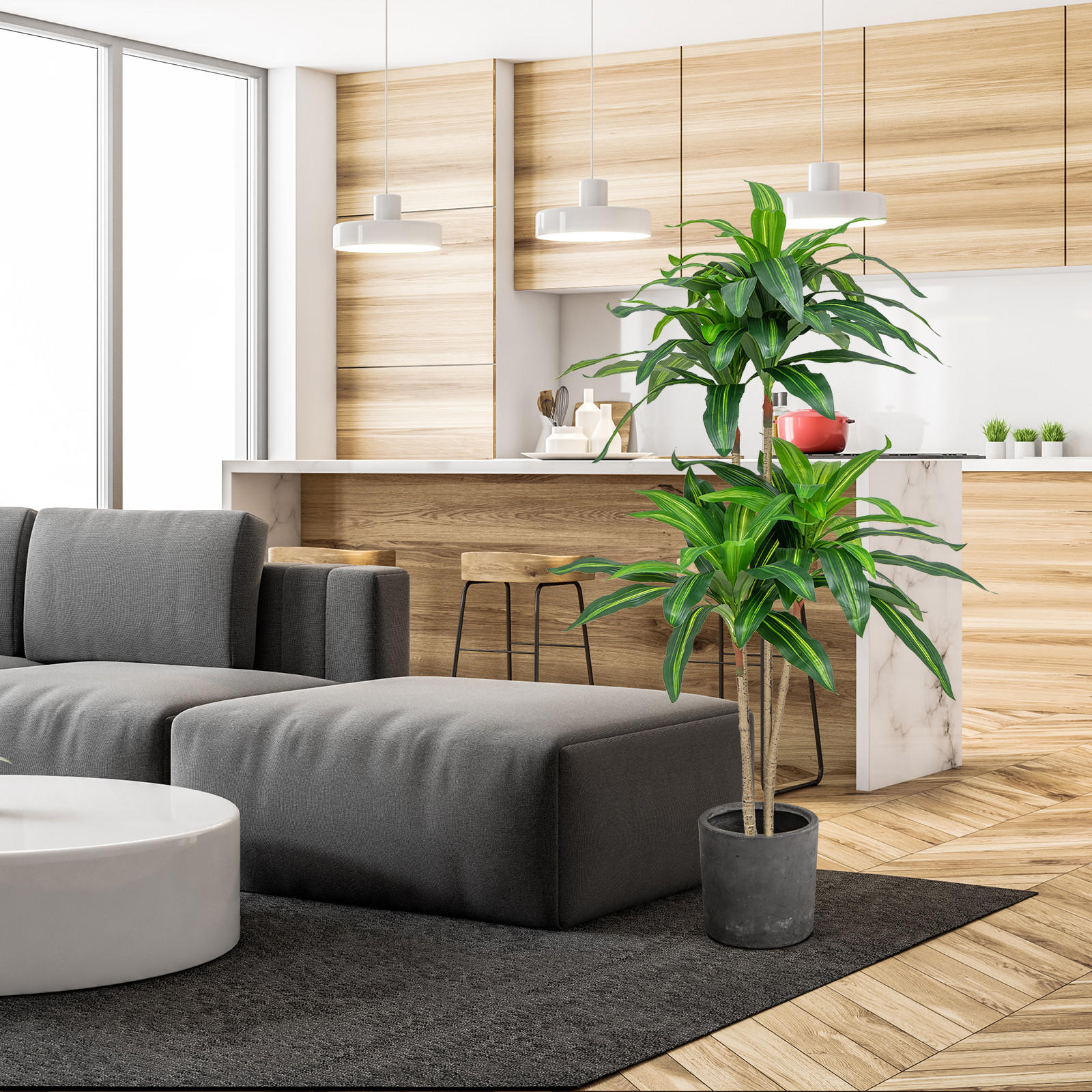 KUNSTPFLANZE Grün - Grün, Kunststoff (140cm) - COSTWAY