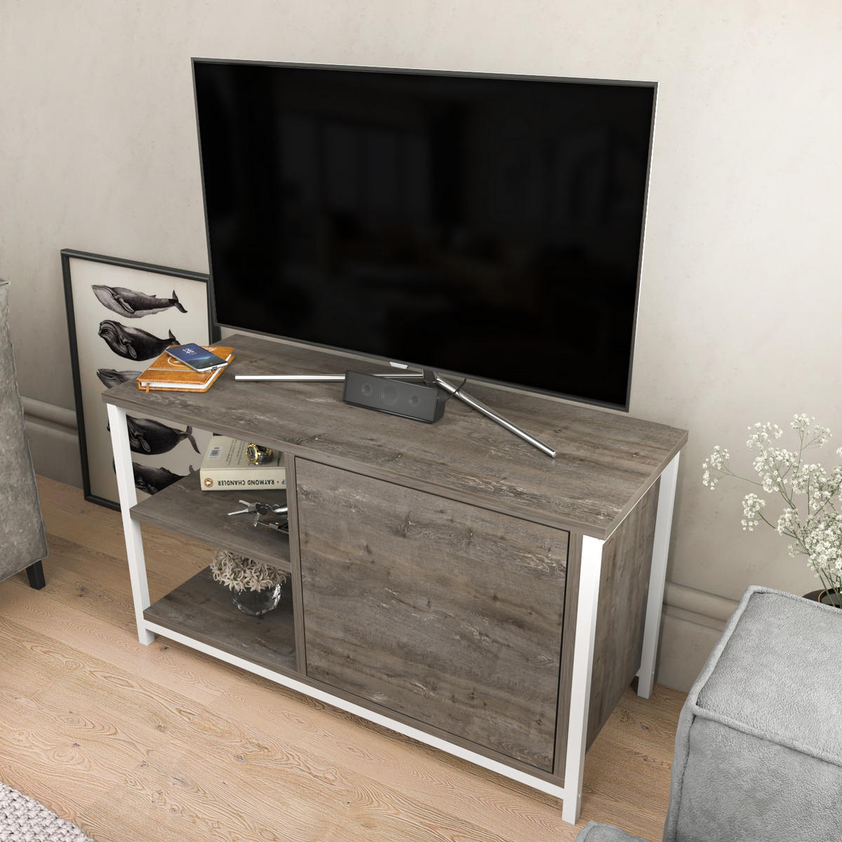 TV Unit Muskegon Weiß Wenge - Braun, Holzwerkstoff (90/51/36cm) - Decorotika