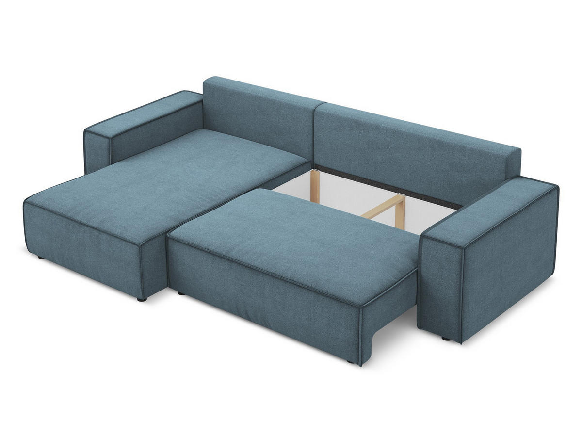 ECKSOFA mit Schlaffunktion Strukturstoff Stoff Blau - Blau/Schwarz, Kunststoff/Textil (185/290cm) - Makamii