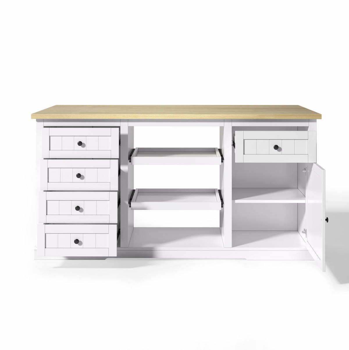 BUFFET 150/65/75,5 cm natur/weiß aus MDF mit Klappplatte und Steckdosen - Naturfarben, Holzwerkstoff (150/75.5/65cm) - OKWISH