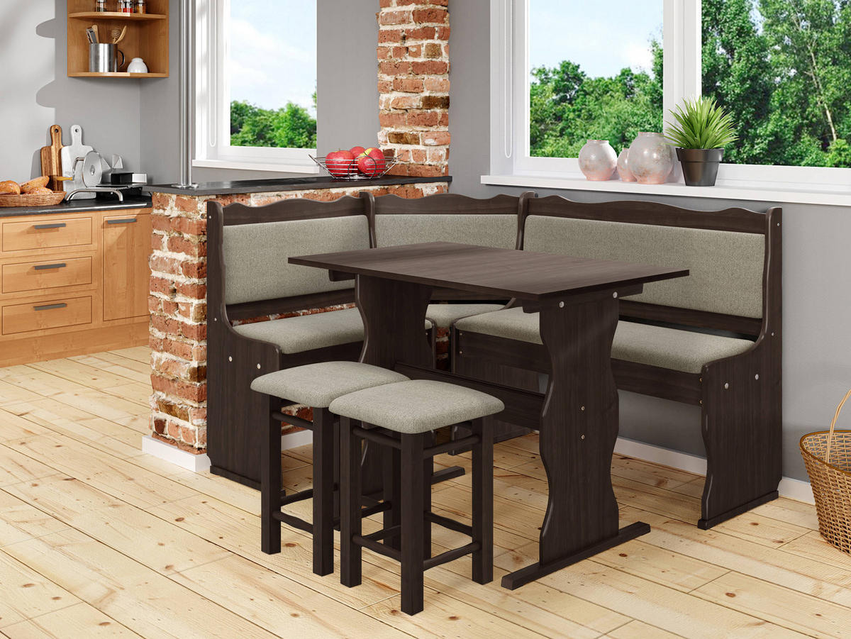 ECKBANKGRUPPE Mini - Nussbaumfarben/Mokka, Holz (145/87/105cm) - MIRJAN24