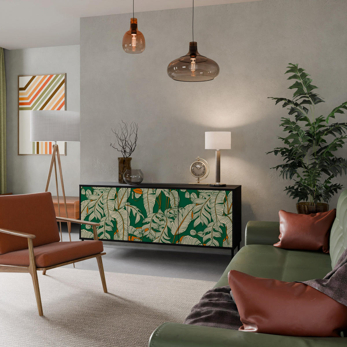 SIDEBOARD VERDANT PLEASURES, Eicheneffekt, 164,5x42x77,5 cm, 3 Türen - Eichefarben/Buchefarben, Holzwerkstoff/Buchenholz (164.5/77.5/42cm) - SpaceRebels