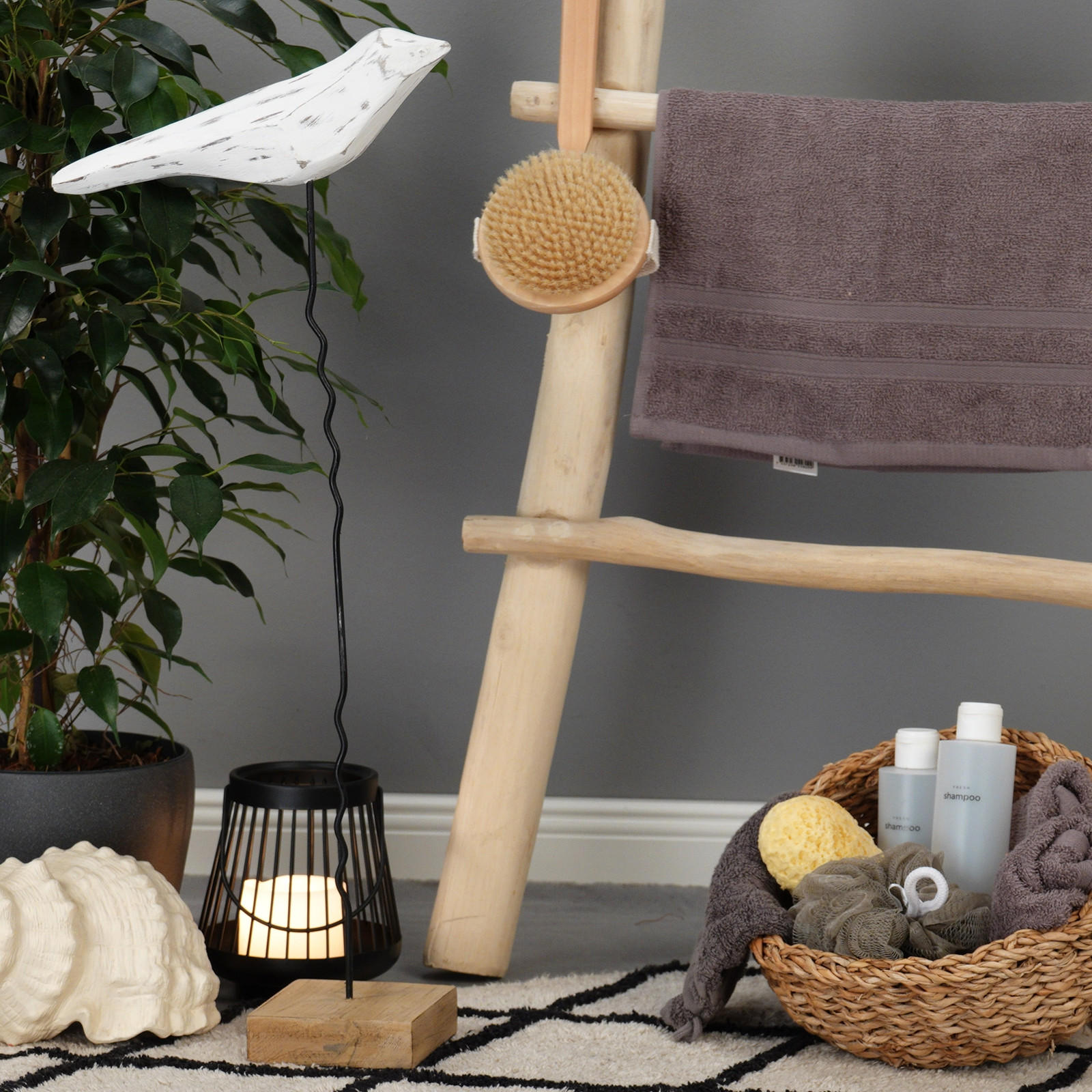 SKULPTUR Vogel Kikki 65 Mangoholz-Sockel weiß-natur - Weiß, Holz (30/65/11cm) - CREEDWOOD