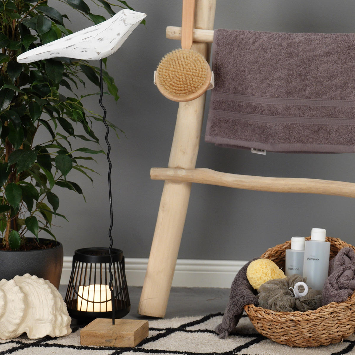 SKULPTUR Vogel Kikki 65 Mangoholz-Sockel weiß-natur - Weiß, Holz (30/65/11cm) - CREEDWOOD