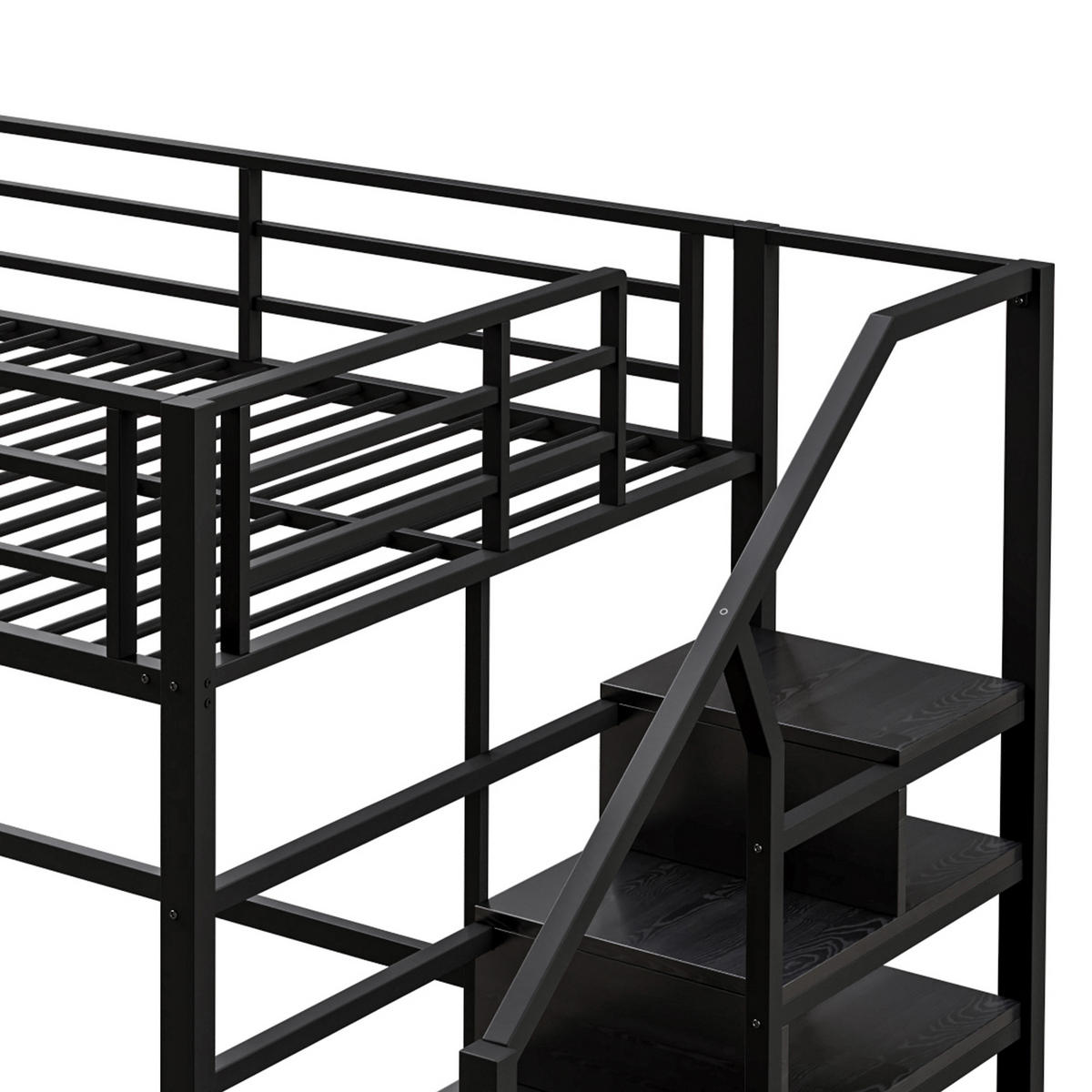 HOCHBETT 140x200cm Schwarz Einlegeböden Stauraumleiter Geländer - Schwarz, Metall (140/200cm) - FLIEKS