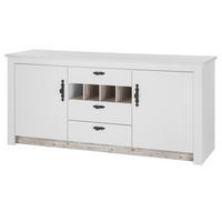 KÜCHENSCHRANK weiß Pinie Landhaus, Küche Unterschrank für Spüle oder Kochfeld 202 cm, Soft-Close - Schwarz/Weiß, Holzwerkstoff/Metall (202/92/60cm) - Furn.Design