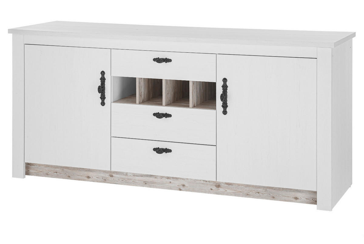 KÜCHENSCHRANK weiß Pinie Landhaus, Küche Unterschrank für Spüle oder Kochfeld 202 cm, Soft-Close - Schwarz/Weiß, Holzwerkstoff/Metall (202/92/60cm) - Furn.Design