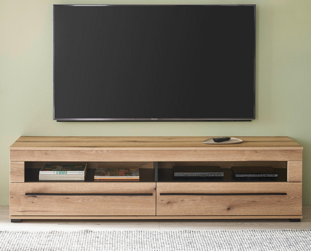 TV-LOWBOARD Eiche Evoke, TV Unterteil 180 cm mit Soft-Close - Eichefarben/Schwarz, Holzwerkstoff/Kunststoff (180/47/42cm) - Furn.Design