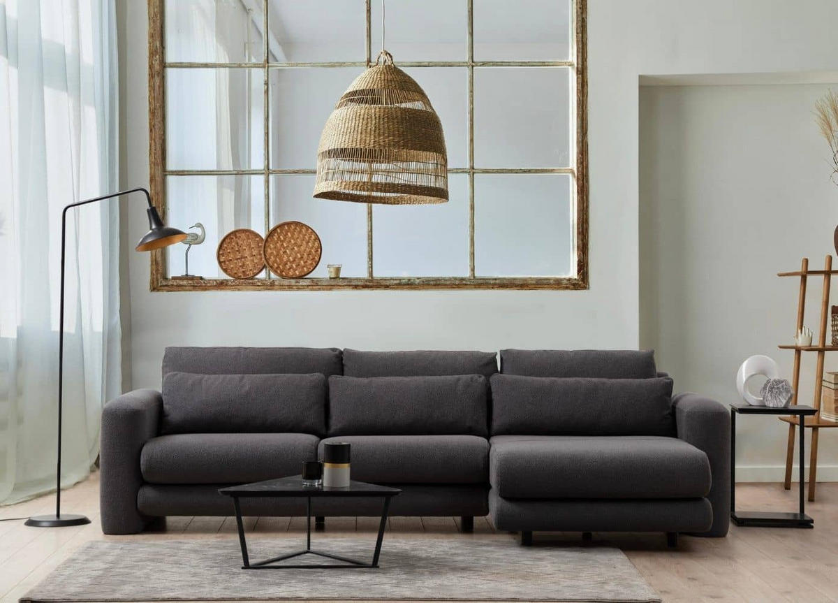ECKSOFA mit losen Rückenkissen - Schwarz/Grau, Holz/Kunststoff (165/290cm) - myHomelando