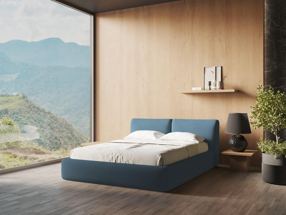 POLSTERBETT mit Bettkasten und Lattenrost 180x228 Blau - Blau/Blaugrau, Kunststoff/Textil (160/200cm) - Makamii