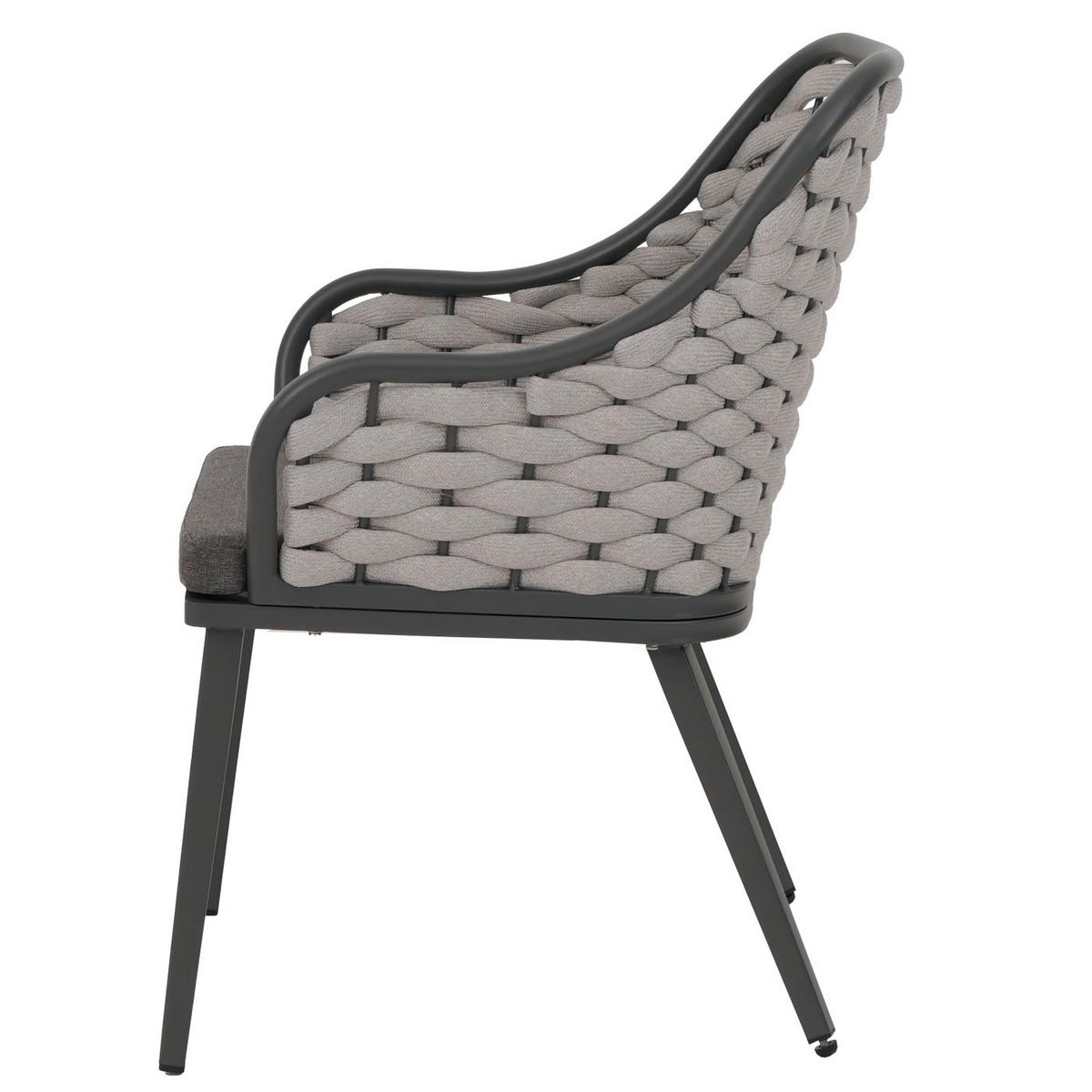 GARTENSTUHL 2er-Set aus Aluminium HxBxT 84x59x63cm Sitzhöhe 46cm Olefin (200 g/m²) Seilgeflecht Rope Hellgrau Kissen Dunkelgrau - Hellgrau, Metall (59/84/63cm) - PROREGAL