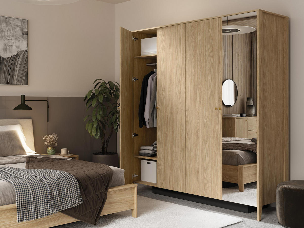 KLEIDERSCHRANK Snugly 4D 01 - Eichefarben/Goldfarben, Holz/Holzwerkstoff (201/216/60cm) - MIRJAN24