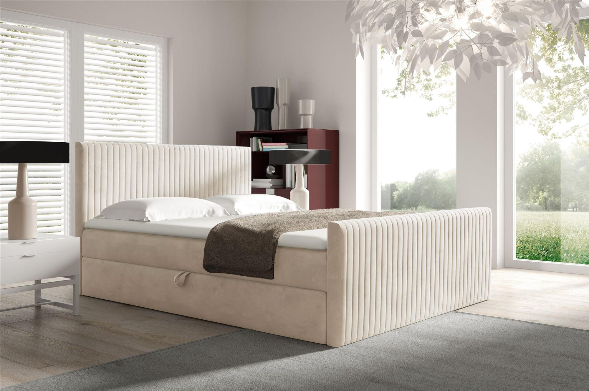 BOXBETT Adrien In Stoff überlänge - Creme, Holzwerkstoff/Textil (200/220cm) - Fun Möbel