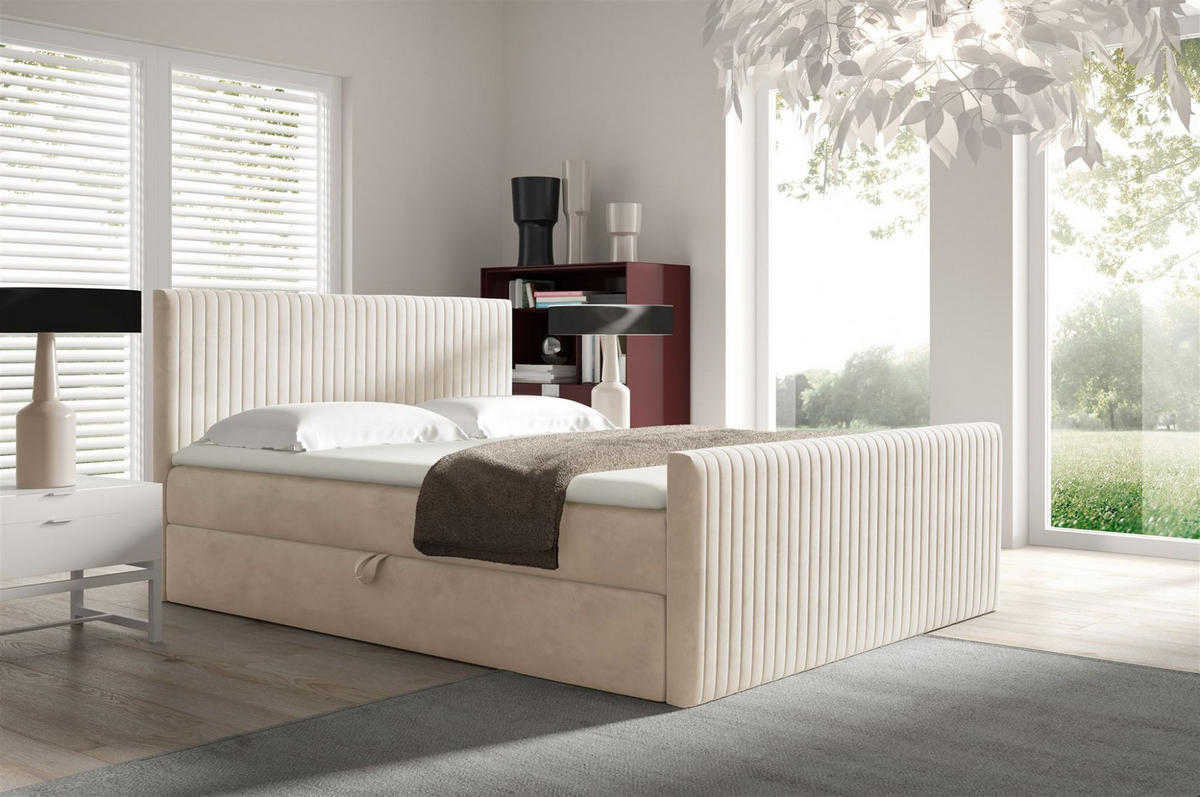 BOXBETT Adrien In überlänge - Creme, Holzwerkstoff/Textil (200/220cm) - Fun Möbel