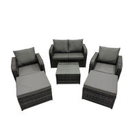 GARTENMÖBEL SET mit COUCHTISCH Polyrattan Dunkelgrau 6-Sitzer - Dunkelgrau/Grau, Glas/Kunststoff - Fimous