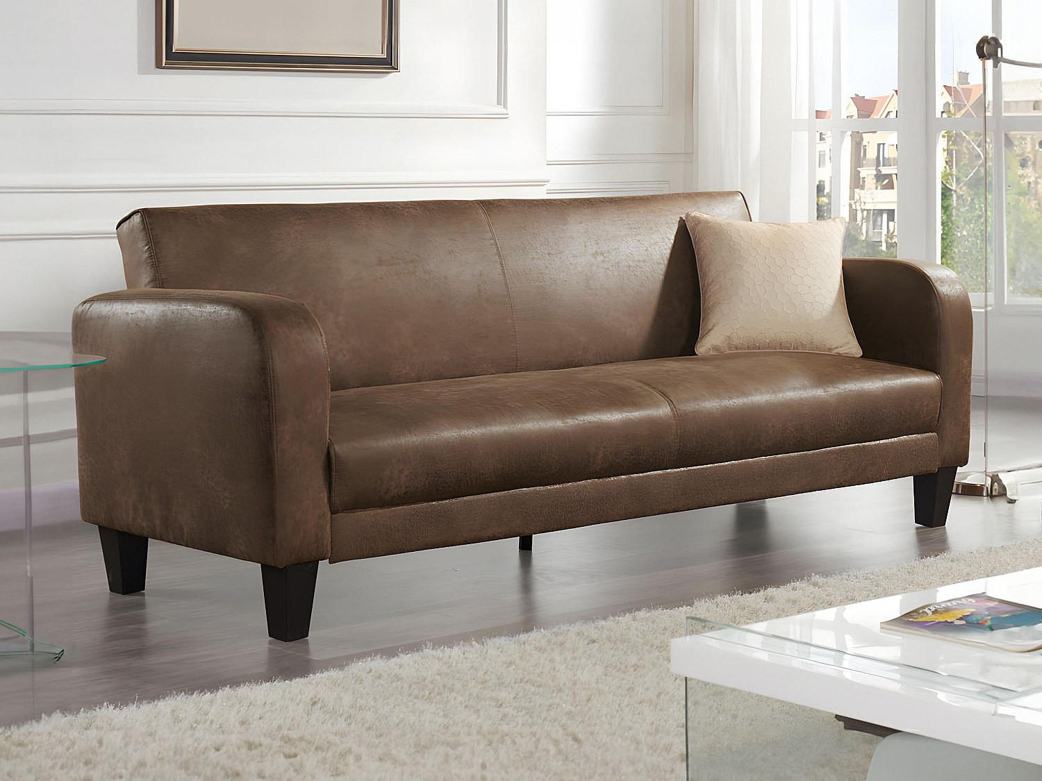 Thumbnail - Vente-Unique Schlafsofa, Braun, Textil, Uni, 3-Sitzer, 215x85x83 cm, Wohnzimmer, Sofas & Couches, Schlafsofas