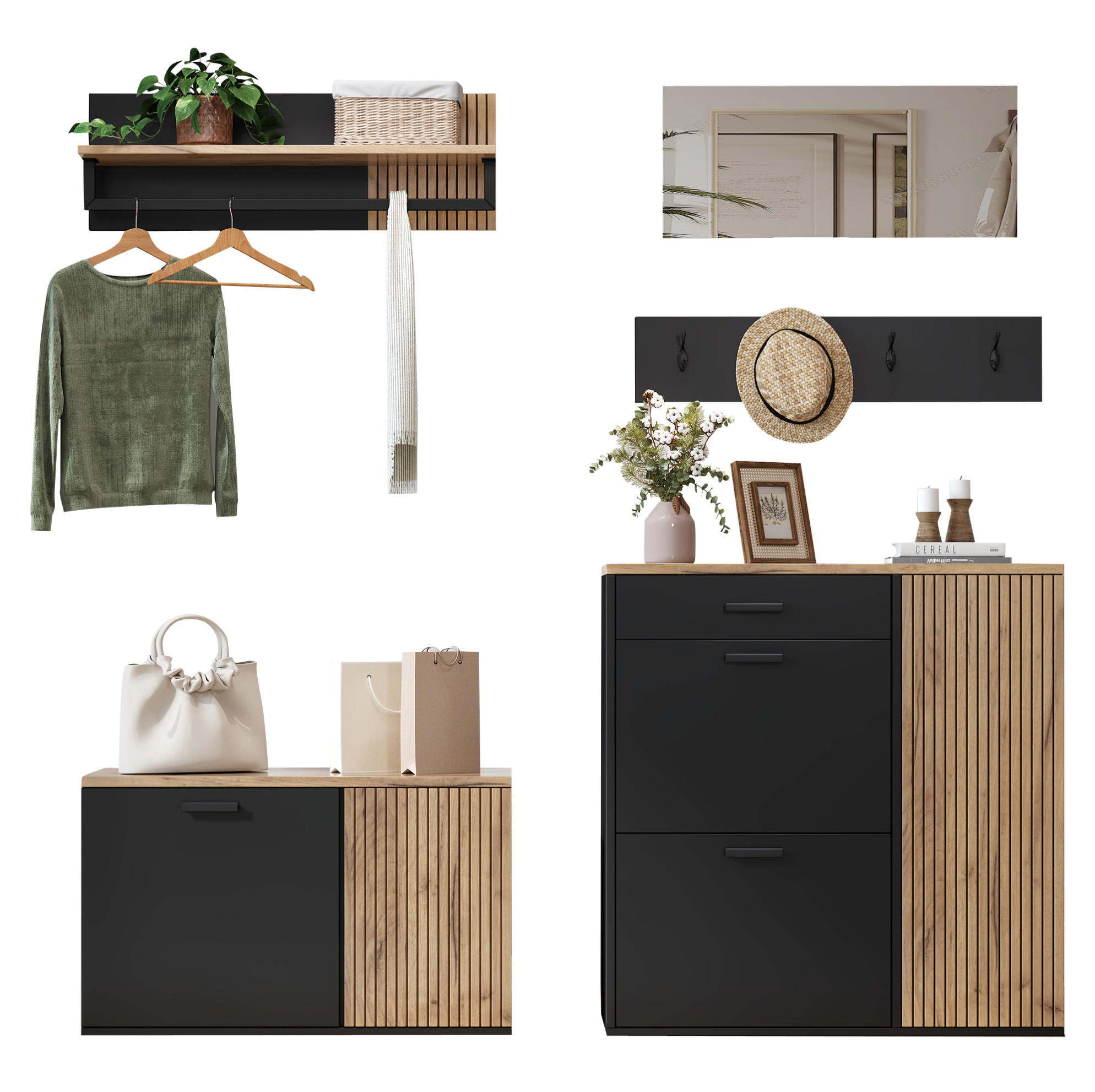 SCHUHSCHRANK aus Spanplatte 85x36x85cm in Natur mit Klapptüren - Naturfarben, Holzwerkstoff (85/85/36cm) - Modfu