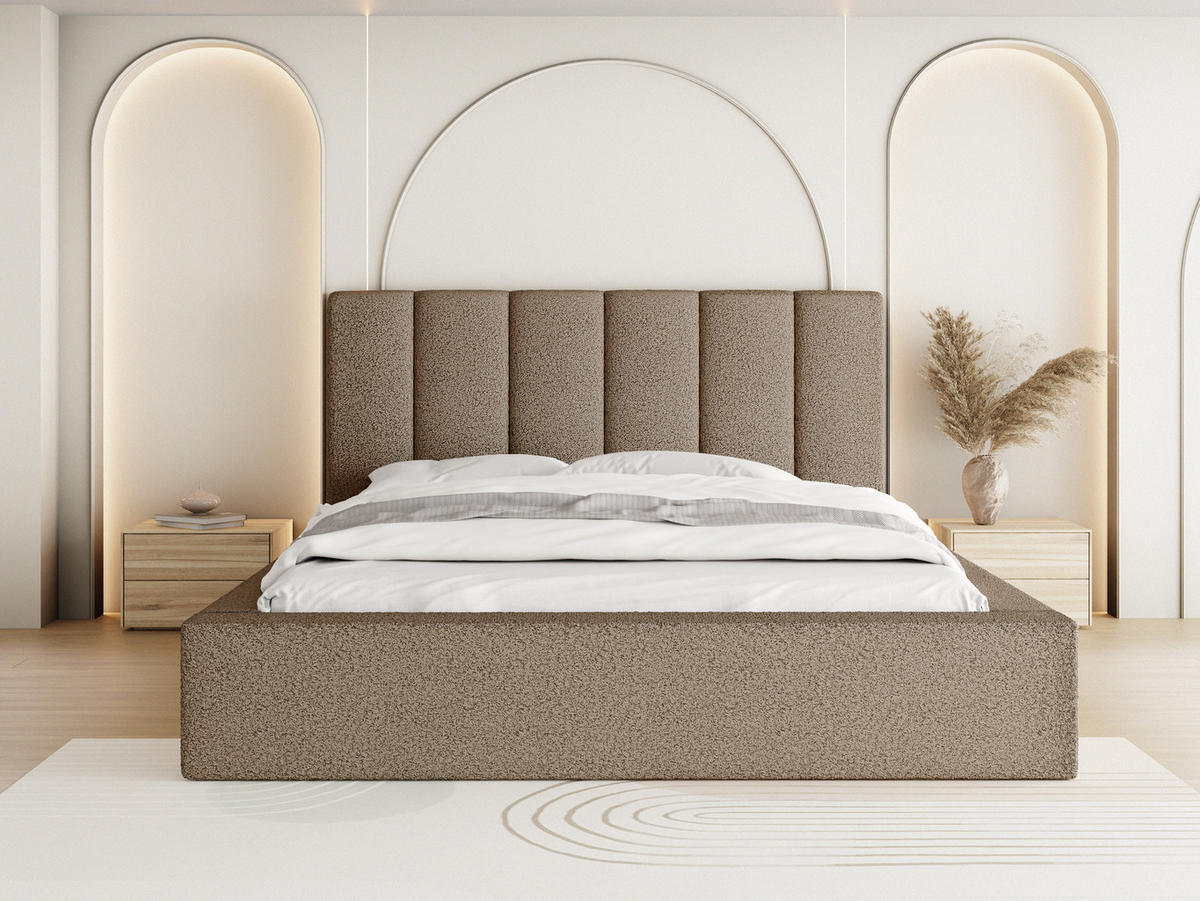 POLSTERBETT Amira mit Bettkasten, Braun Boucle 200x200 cm - Birkefarben/Schwarz, Holz/Holzwerkstoff (200/200cm) - WFL GROUP