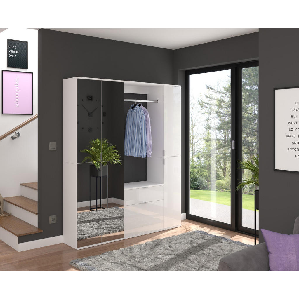 Thumbnail - Inn.Furn Garderobenschrank, Weiß, Metall, Nachbildung, Uni, 13 Fächer, 1 Schubladen, Rechteckig, 153x193x34 cm, FSC Mix,...