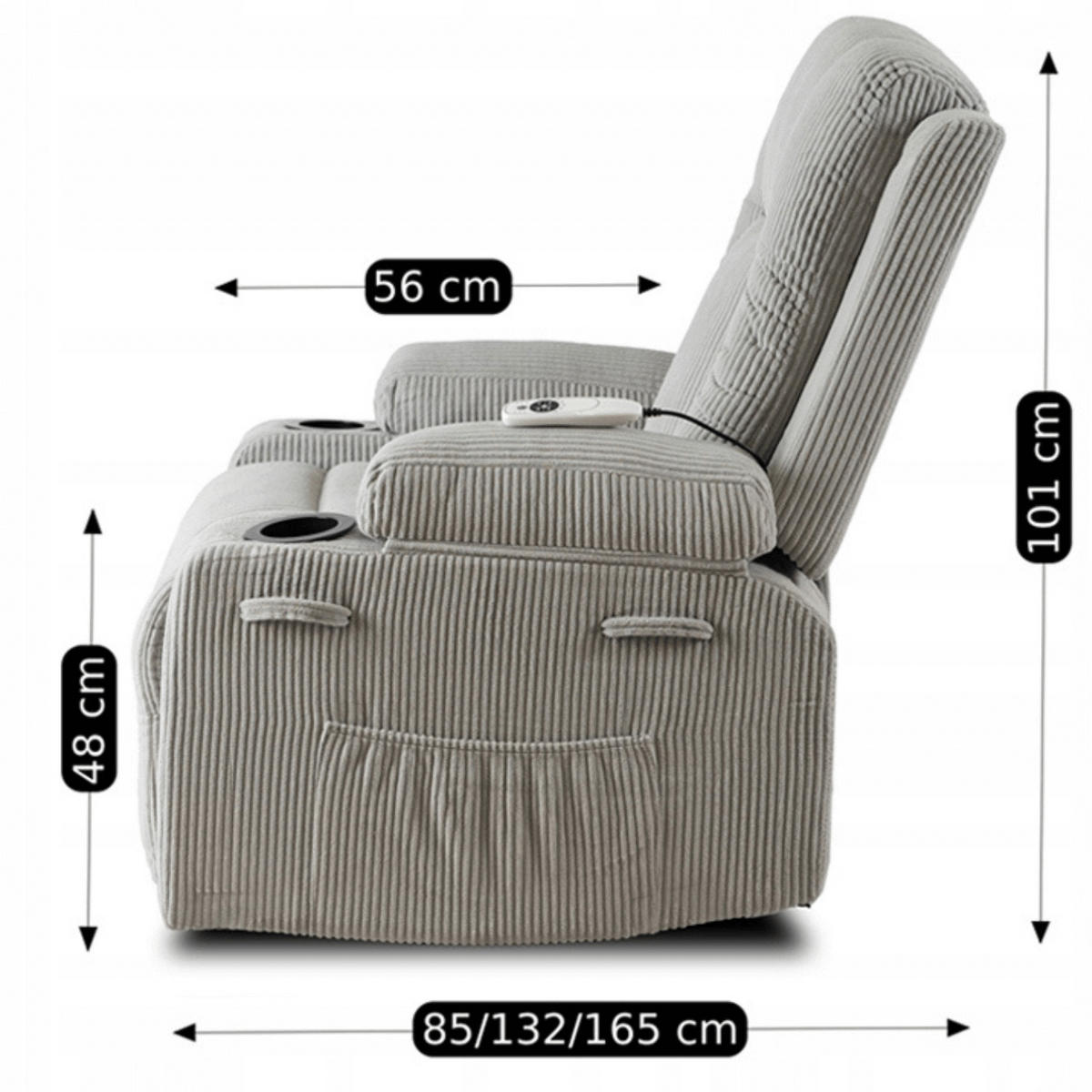 MASSAGESESSEL mit Fußhocker BOX 2 Cord Grau - Grau, Holz/Textil (87/101/85cm) - makarowski meble
