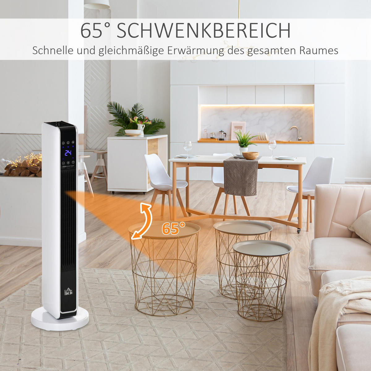 HEIZGERÄT, 2200W, mit Fernbedienung 8-Stunden-Timer, ABS, PA, Weiß+Schwarz - Weiß, Kunststoff (21/73/21cm) - HOMCOM