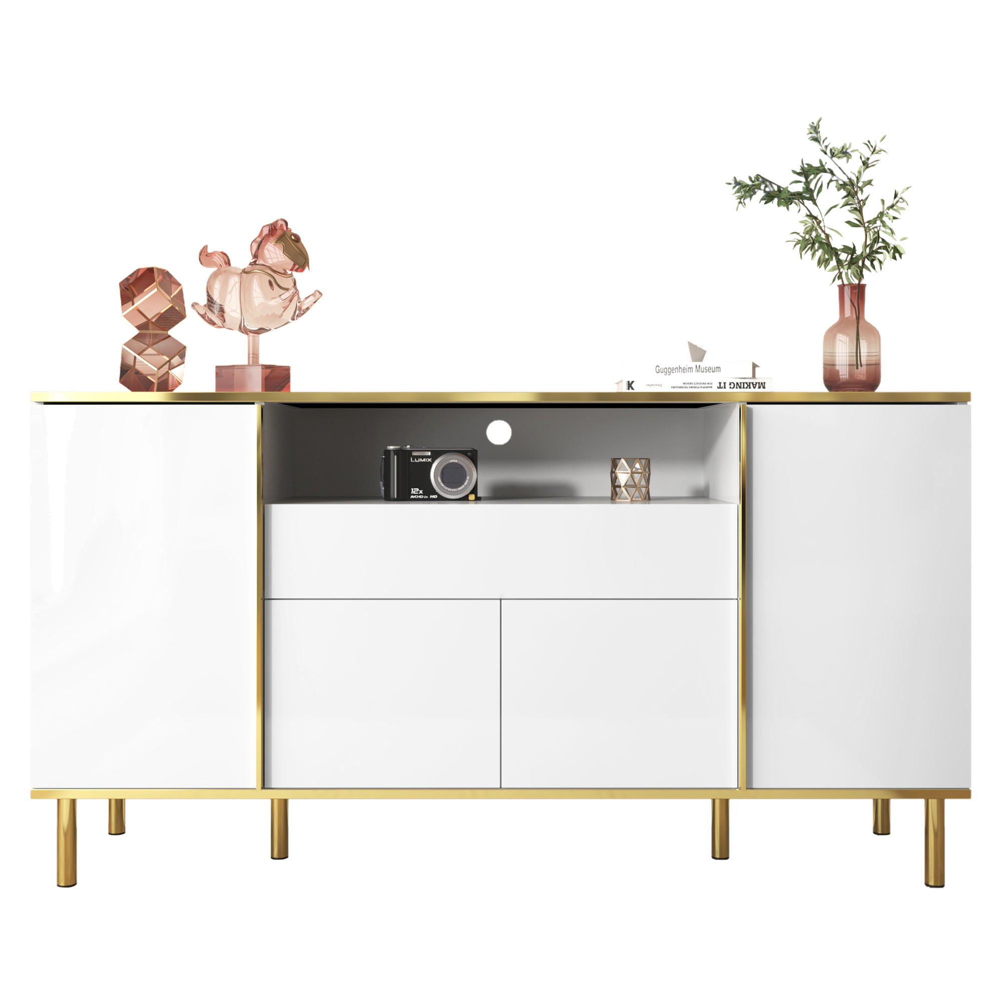 SIDEBOARD in Weiß Kommode mit Schublade und Stauraum für Wohnzimmer und Schlafzimmer, B150/T40/H80cm - Goldfarben/Weiß, Holzwerkstoff/Metall (150/80/40cm) - STILVORA