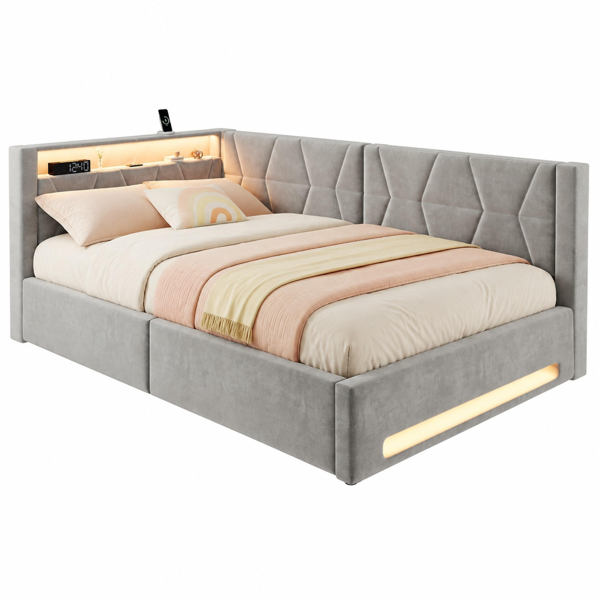 POLSTERBETT 140/200 cm mit Stauraum, LED-Beleuchtung, USB- und Type-C-Anschluss sowie hydraulischem Bettkasten, Dunkelgrau - Dunkelgrau, Metall (140/200cm) - Redom