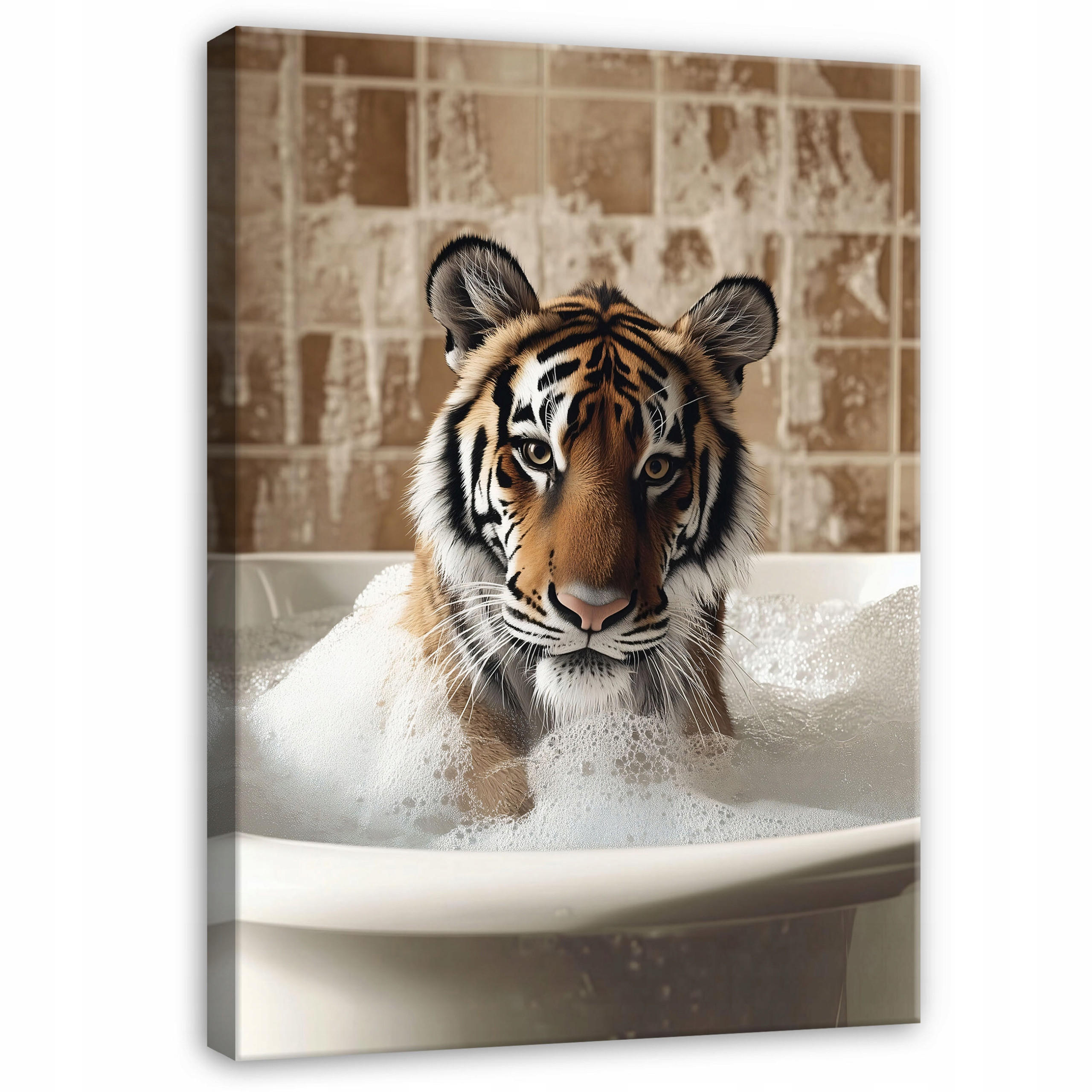 BILDER Abstrakt Tiger Badewanne Modern Badezimmer 60x40 - Beige, Holzwerkstoff (40/60cm) - Wallarena