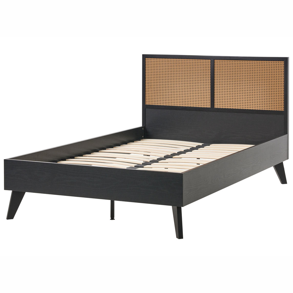 POSTEL s roštem 120/200 cm Faserplatte, PE Ratan Černá Monpazier - černá, přírodní materiály (120/200cm) - Beliani
