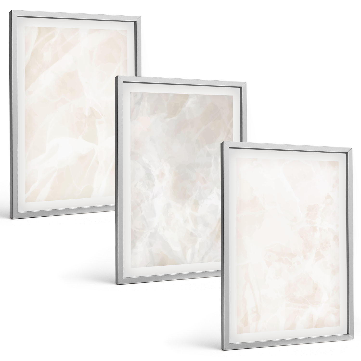 BILDER SET 3er Set - 40x60 cm Silberner Rahmen - Die Struktur von elegantem Marmor - Silberfarben, Kunststoff (40/60cm) - TULUP